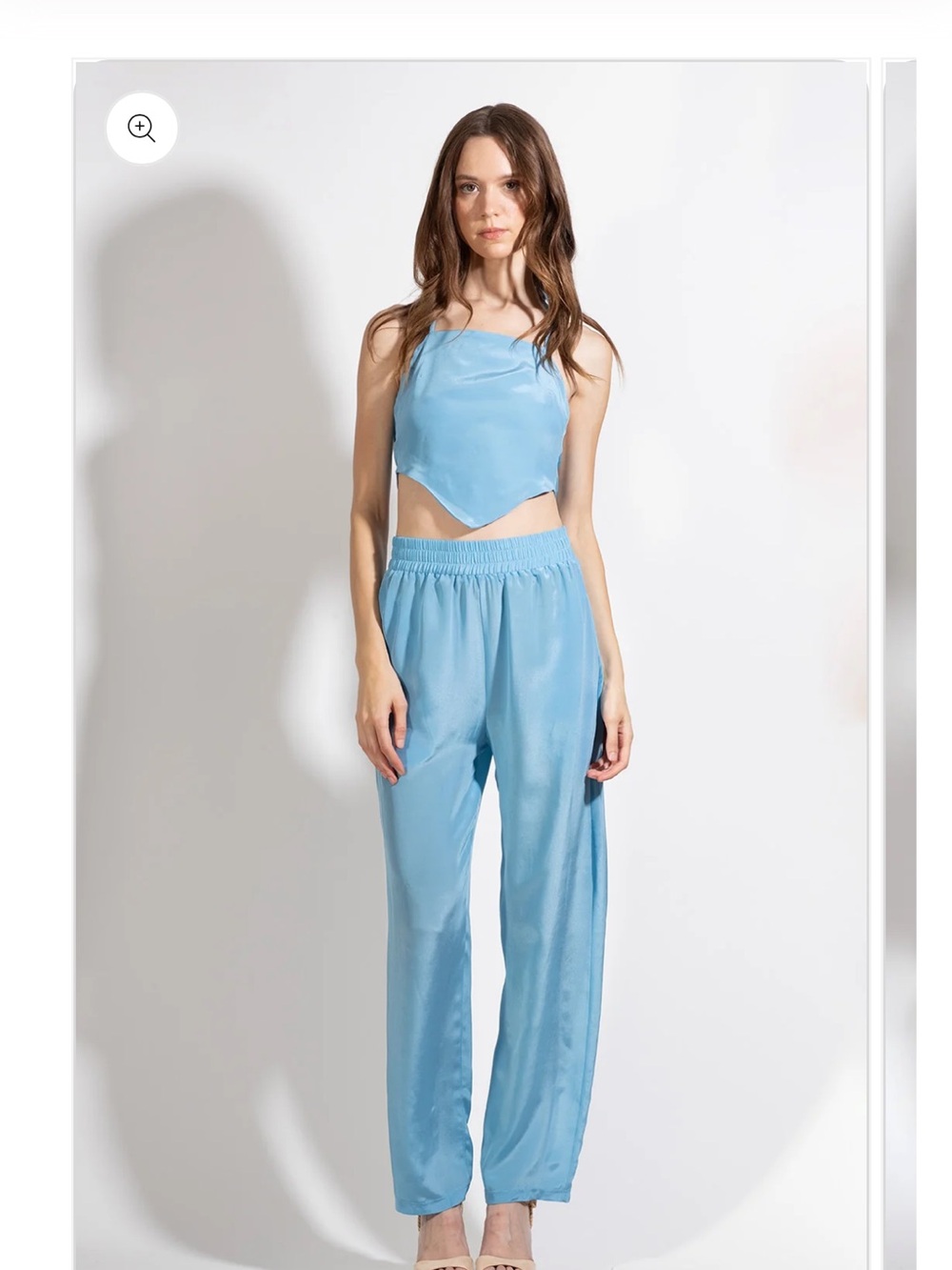Light Blue Satin Two-Piece Pants Set